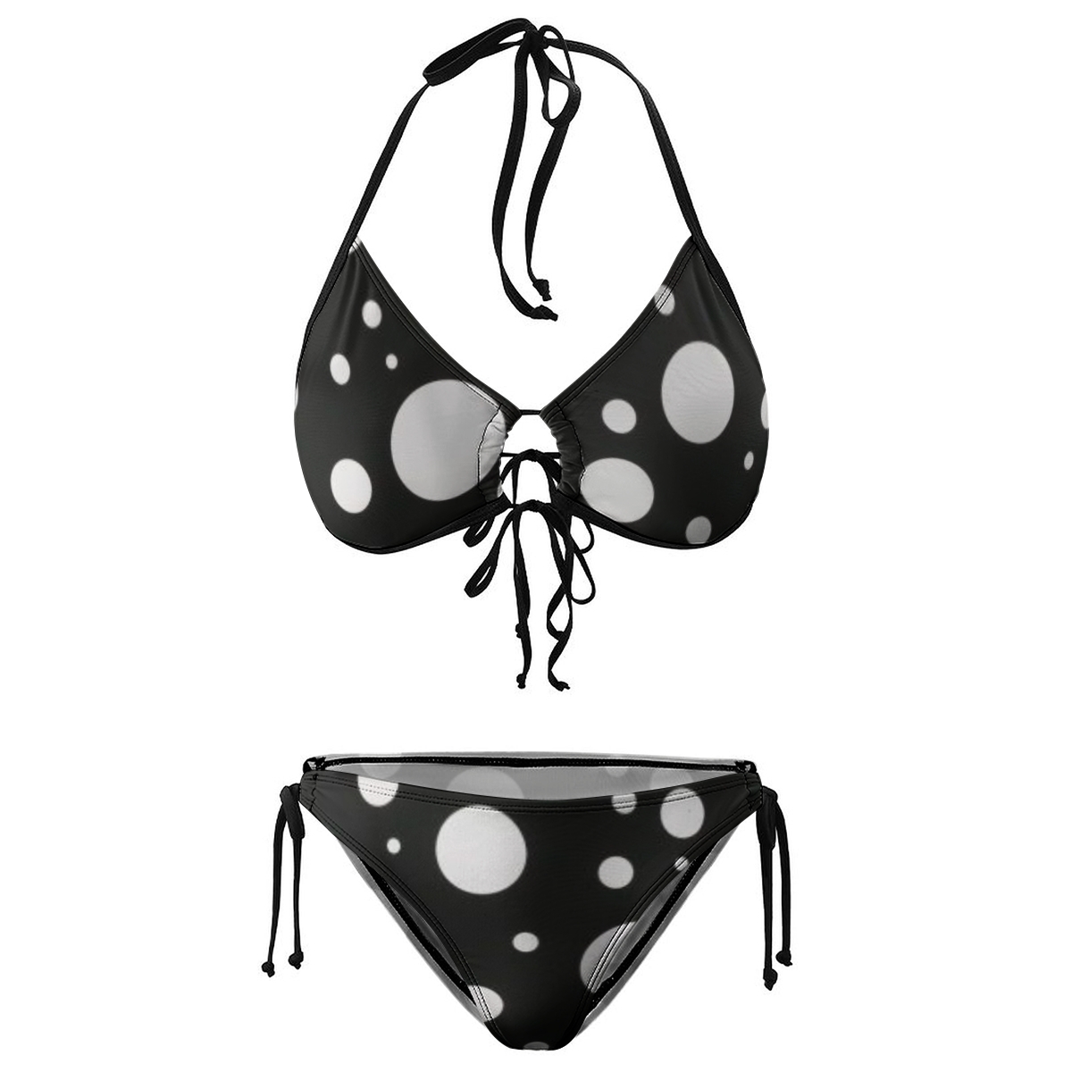 Women's Polka Dot Bikini Set Black and White Print with Tie Side Bottoms
