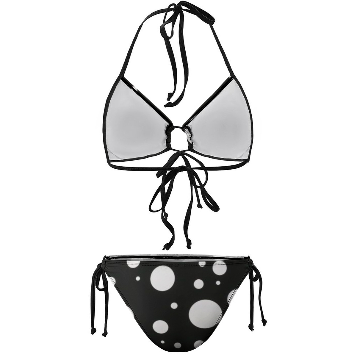 Women's Polka Dot Bikini Set Black and White Print with Tie Side Bottoms