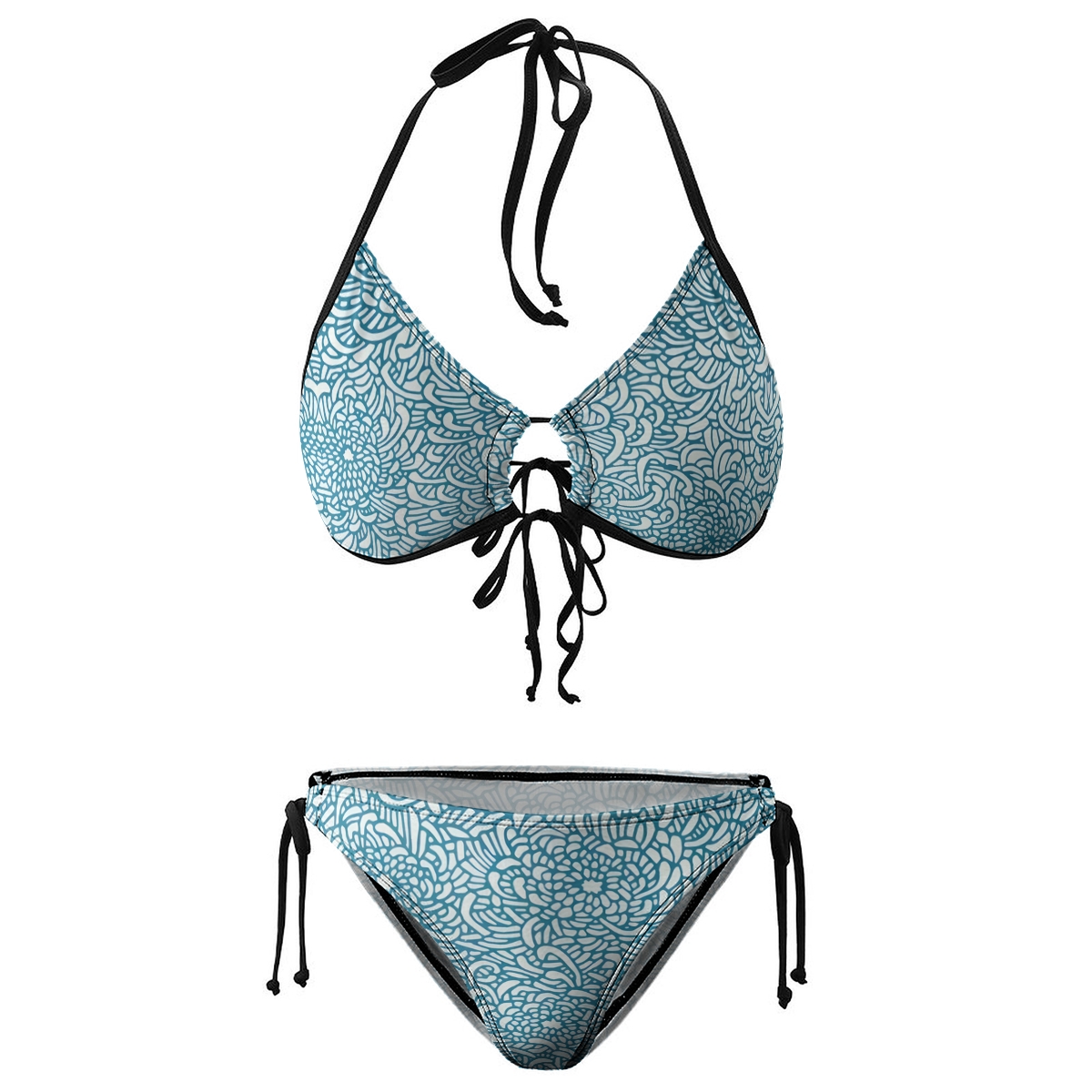 Romantic Bikini for Women Tropical Flower Pattern with Halter Neck and Keyhole Front