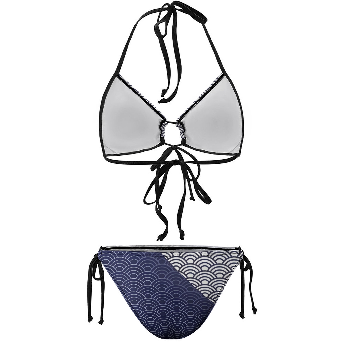 Women's Seigaiha Wave Bikini Set Japanese Inspired Print with Tie Side Bottoms