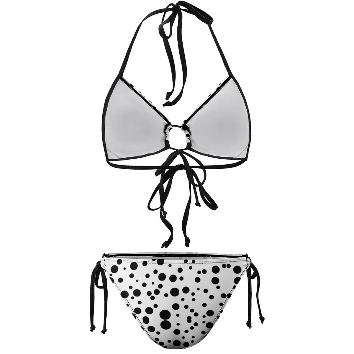 Women's Polka Dot Bikini Set White Base with Black Dots and Tie Side Bottoms