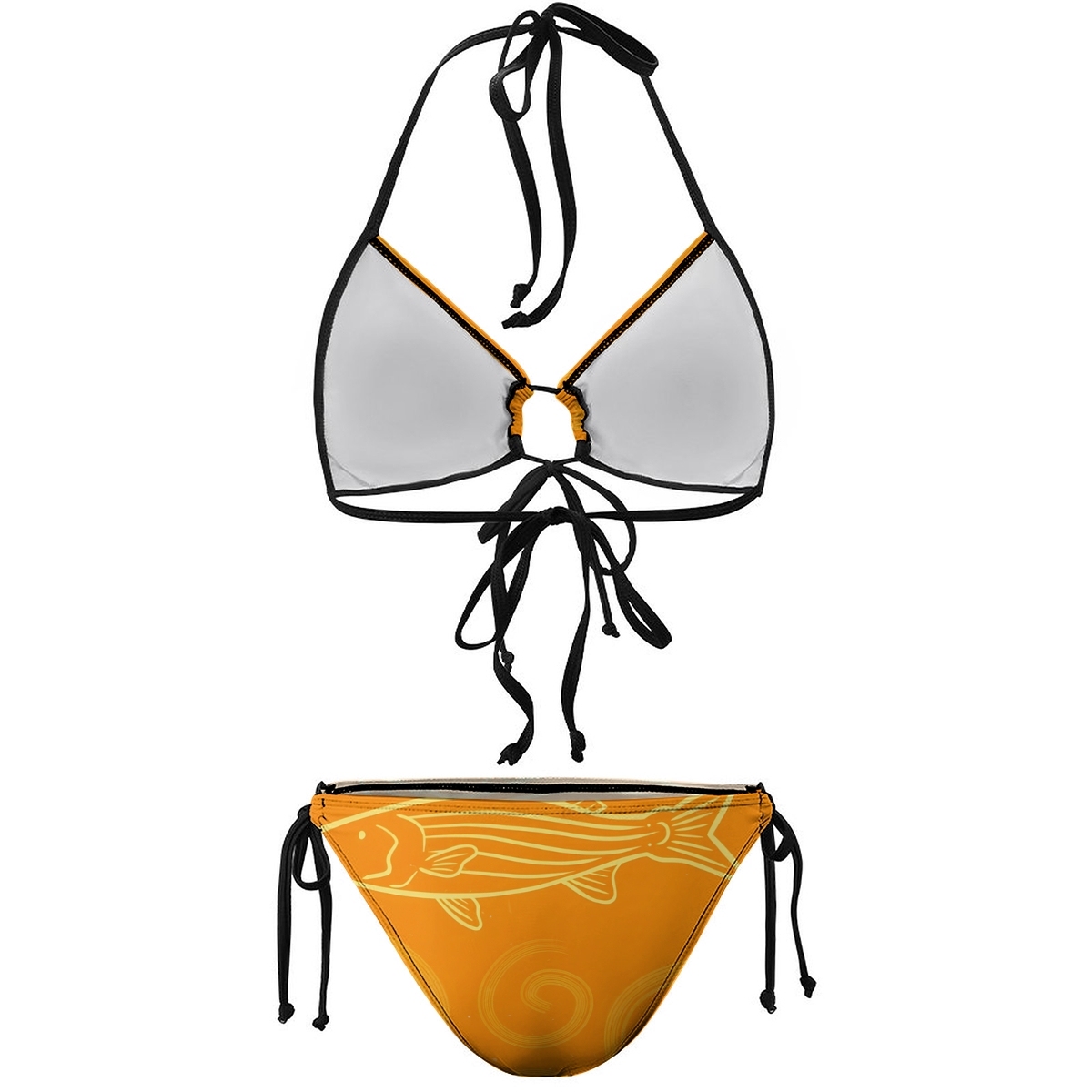 Two Piece Bikini Set for Women Orange Swirl Print with Halter Neck and Side Ties