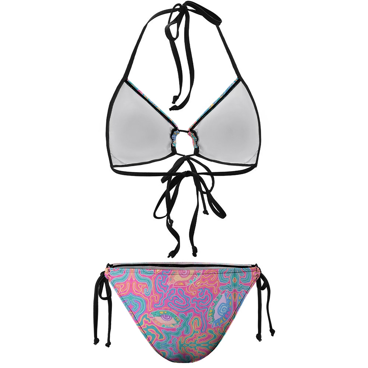 Women's Abstract Bikini Set Colorful Swirl Pattern with Halter Neck and Tie Side Bottoms
