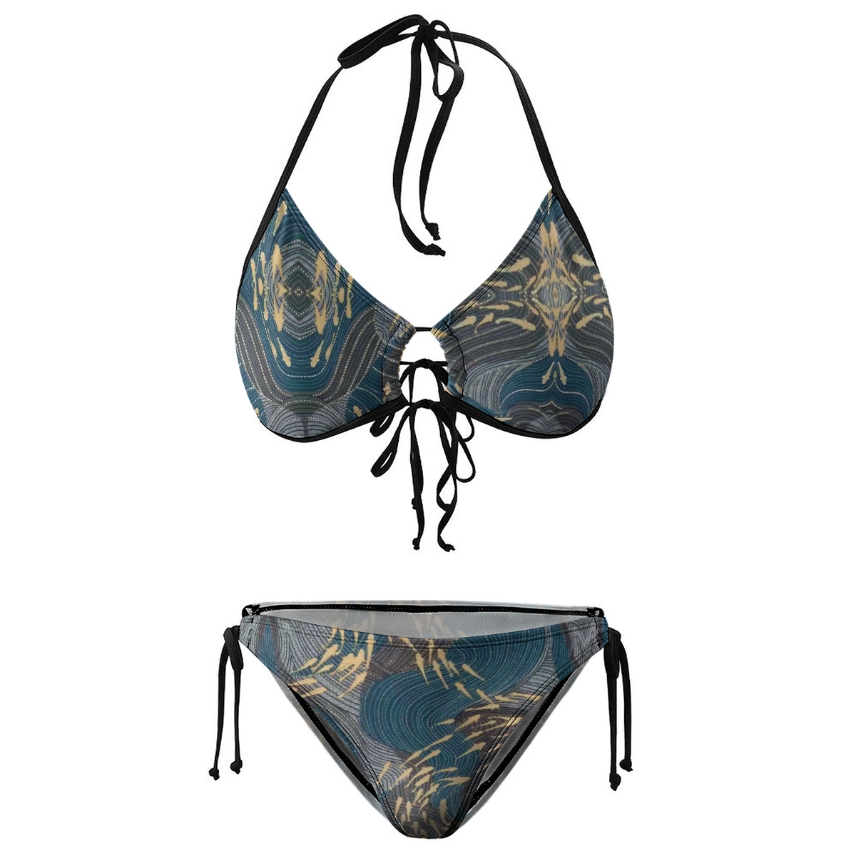 Women's Resort Style Bikini Dark Blue and Gold Design Two Piece Swimwear