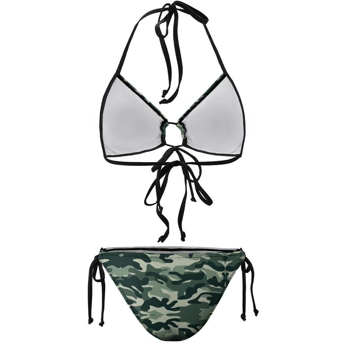Military Style Two Piece Bikini for Women Green Camo Print with Adjustable Ties