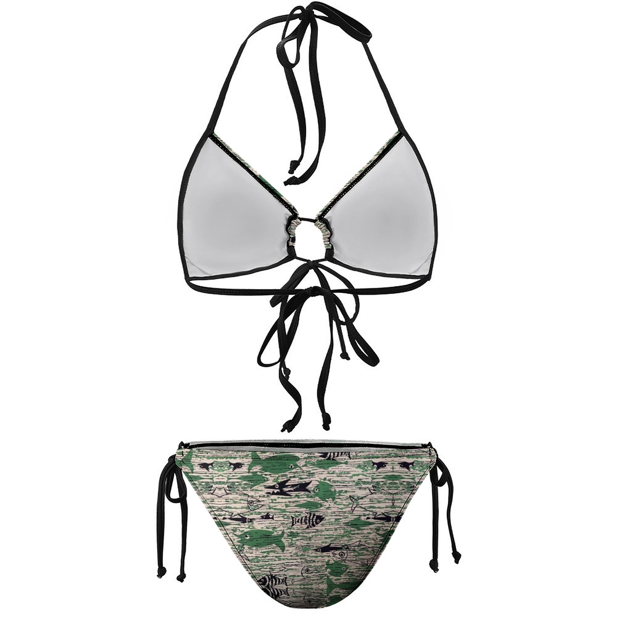 Tropical Fish Print Bikini Set for Women Halter Neck with Adjustable Tie Bottoms