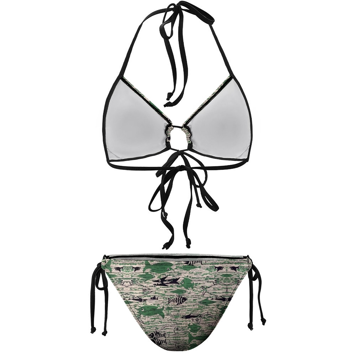 Tropical Fish Print Bikini Set for Women Halter Neck with Adjustable Tie Bottoms