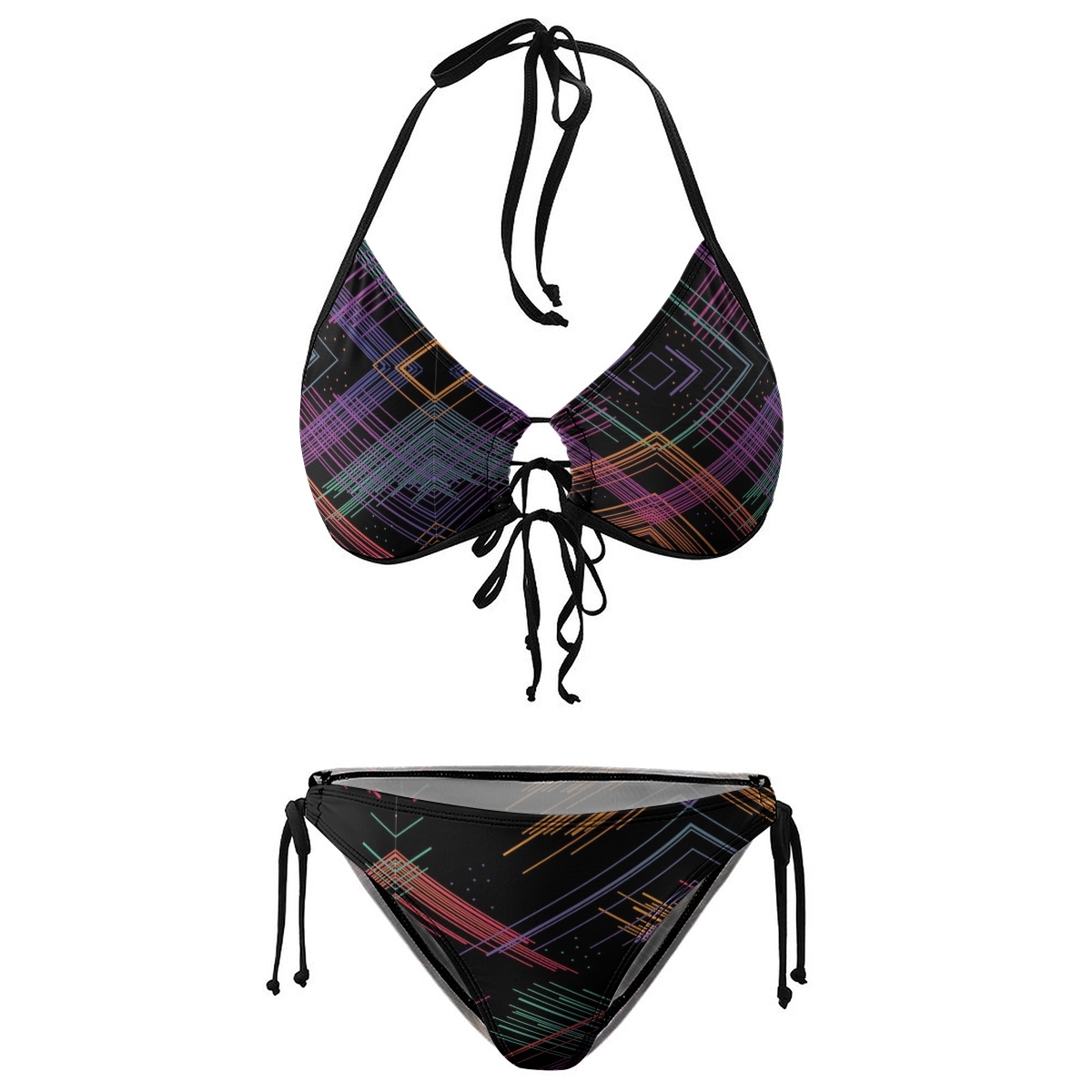 Women's Geometric Bikini Set Colorful Stripe Pattern with Keyhole Halter Top