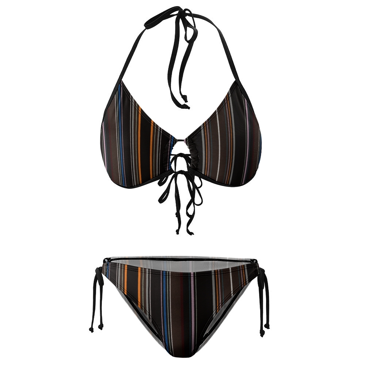 Two Piece Bikini Set for Women Multicolor Stripe Pattern with Tie Details