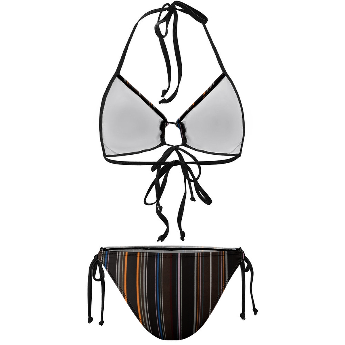 Two Piece Bikini Set for Women Multicolor Stripe Pattern with Tie Details