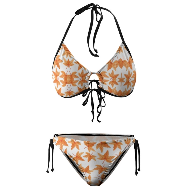 Women's Autumn Leaf Bikini Set White Base with Orange and Brown Print
