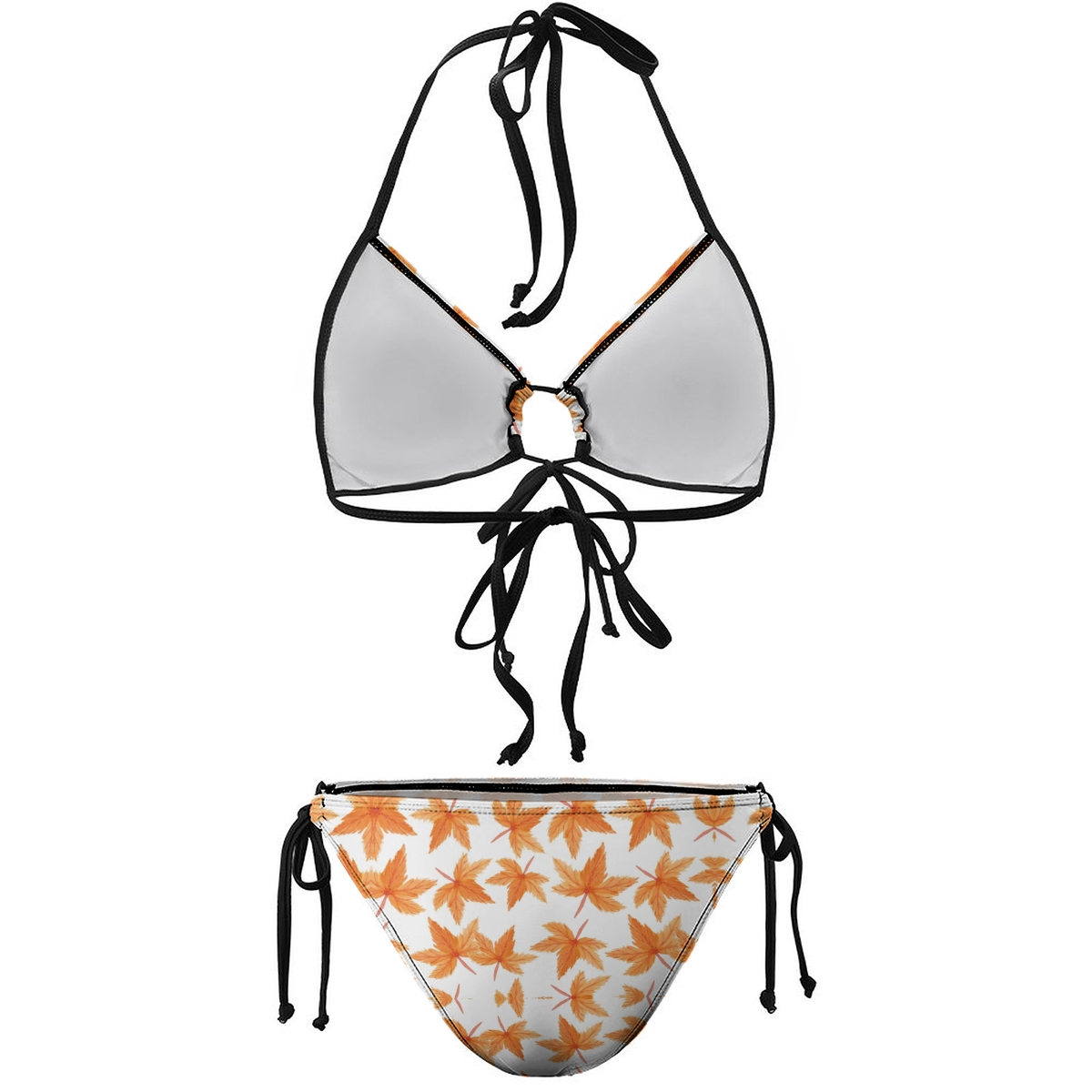 Women's Autumn Leaf Bikini Set White Base with Orange and Brown Print