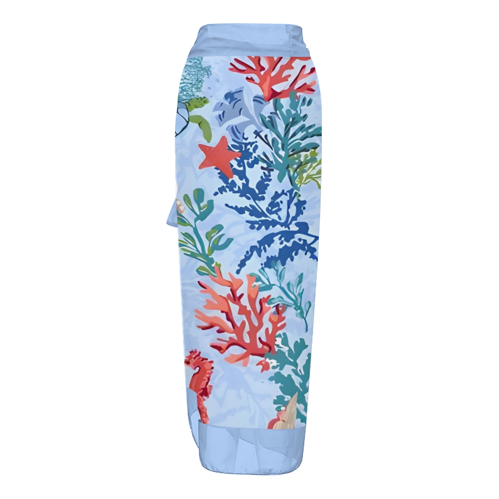 Women's Ocean Print One Piece Swimsuit with Matching Wrap Skirt Beachwear Set