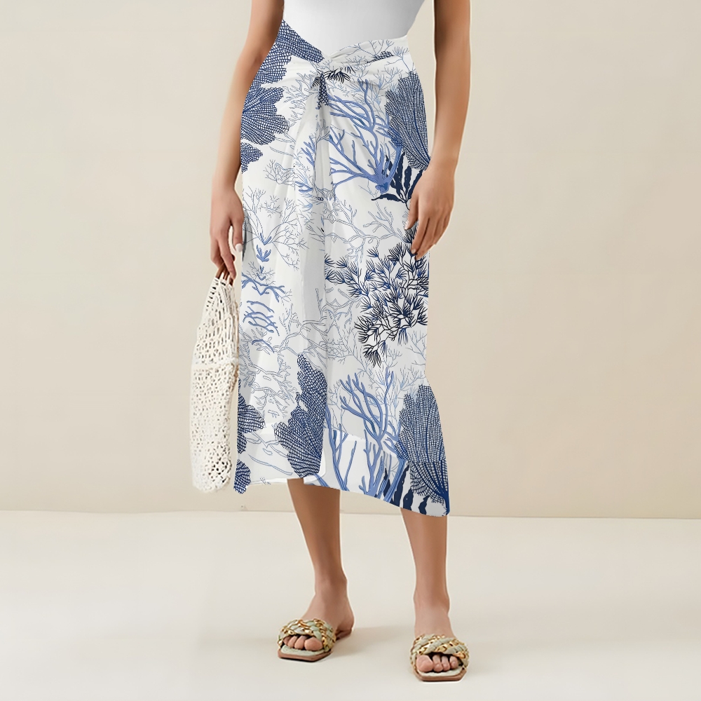 Elegant Resort Style Swimsuit Set Coral Print One Piece and Lightweight Beach Pants