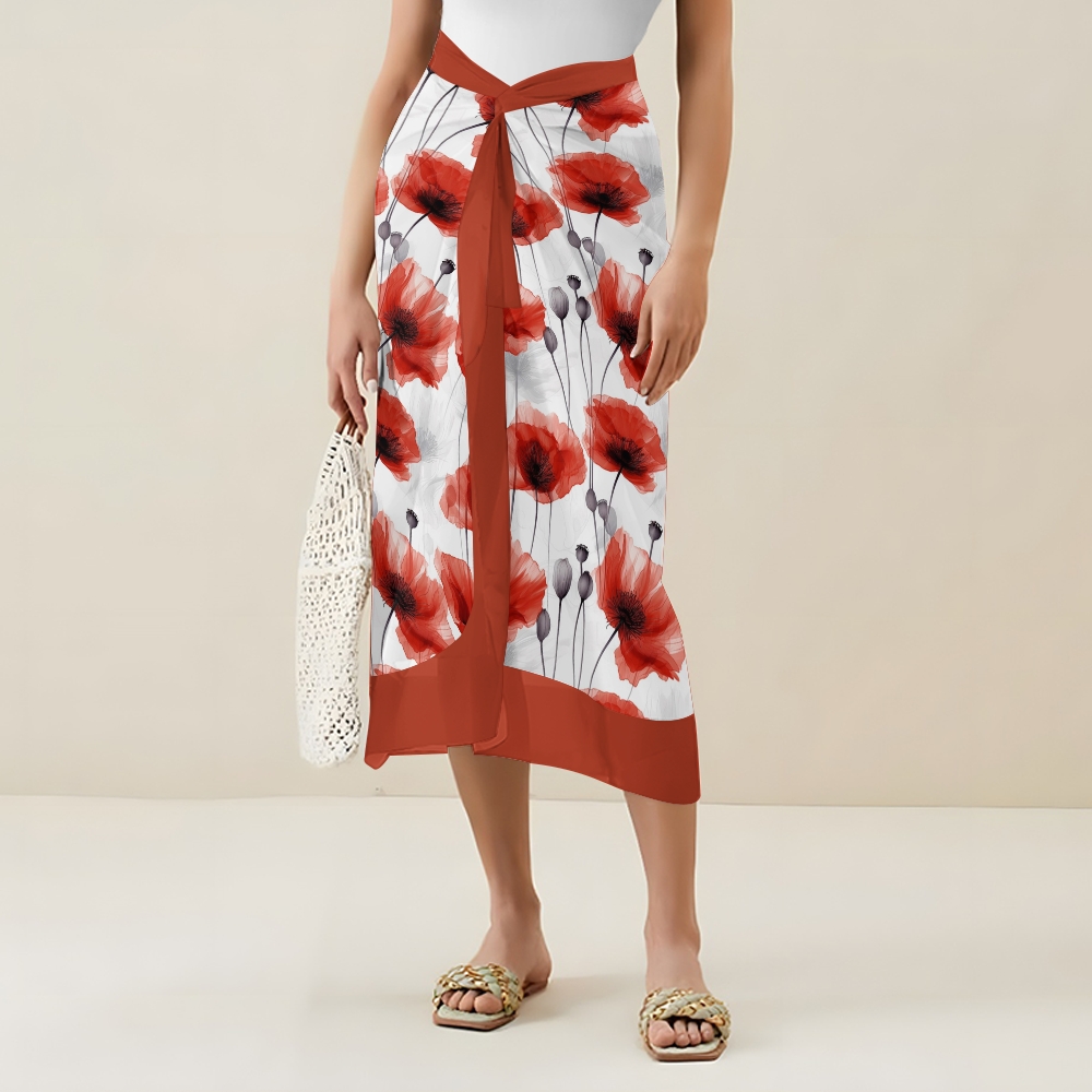 Women's Resort Style Swimwear Set Bold Poppy Print Monokini and Matching Skirt