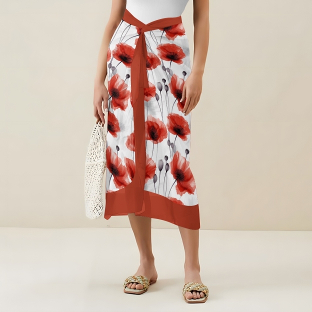 Women's Resort Style Swimwear Set Bold Poppy Print Monokini and Matching Skirt