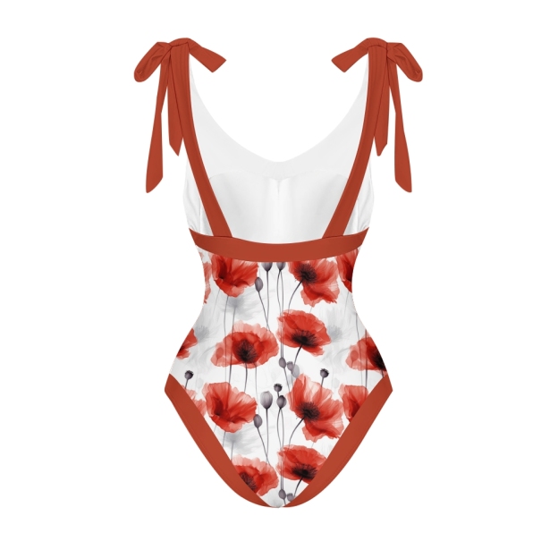 Women's Resort Style Swimwear Set Bold Poppy Print Monokini and Matching Skirt