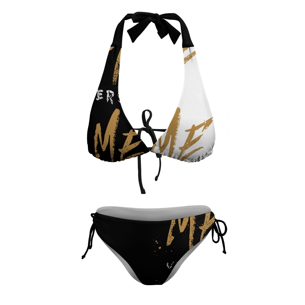 Women’s Graphic Print Bikini Set with Halter Top and Tie Side Bottoms