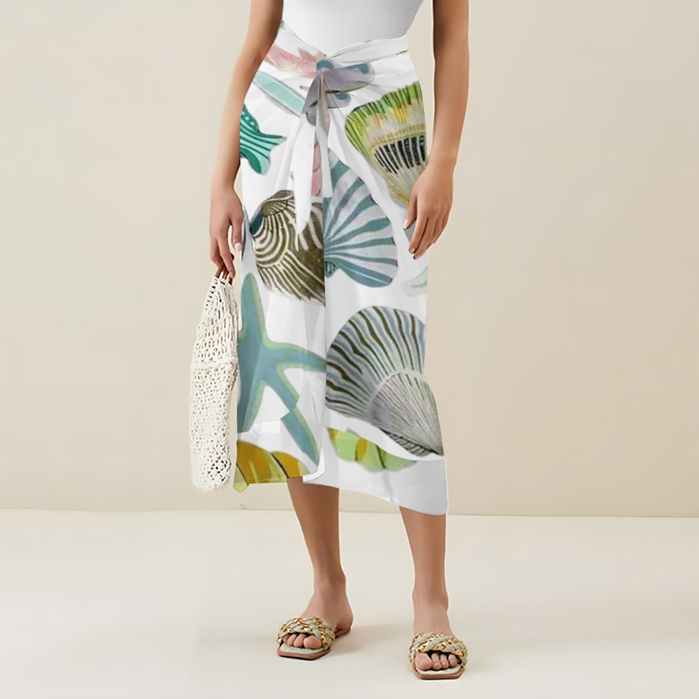 Ocean Theme Swimwear Set for Women Shell and Starfish Print Monokini with Skirt