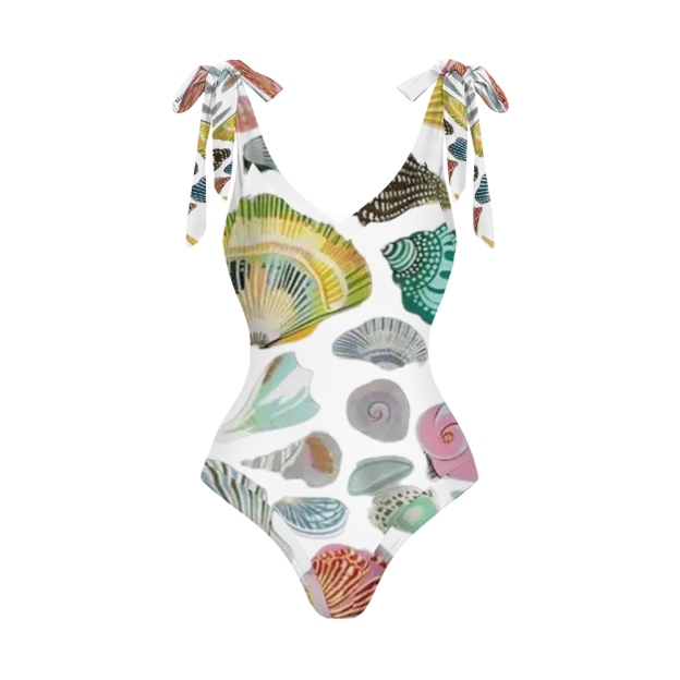 Ocean Theme Swimwear Set for Women Shell and Starfish Print Monokini with Skirt