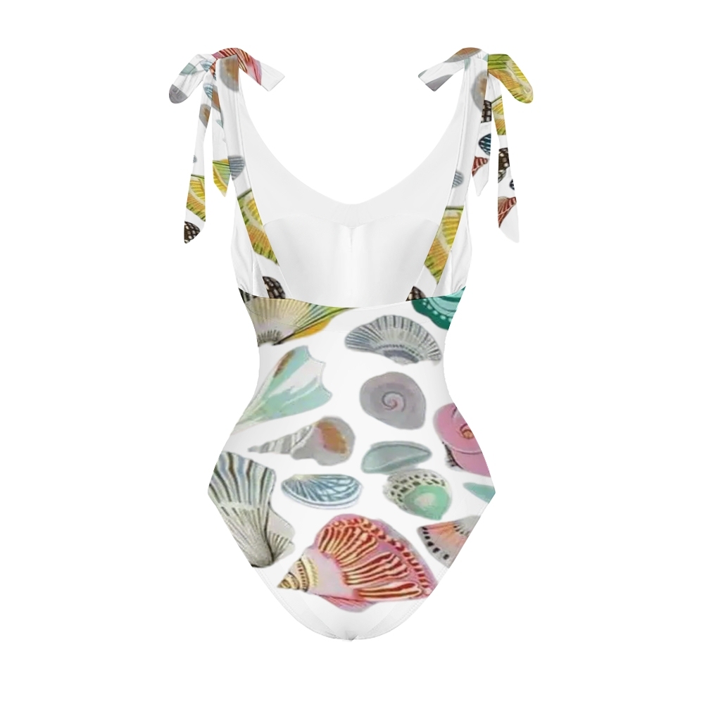 Ocean Theme Swimwear Set for Women Shell and Starfish Print Monokini with Skirt