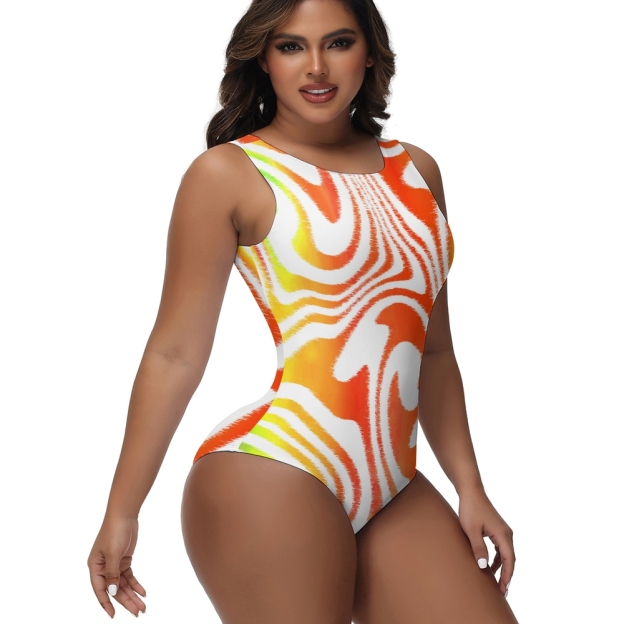 Women's Psychedelic Print One Piece Swimsuit Retro Colorful High Neck Monokini