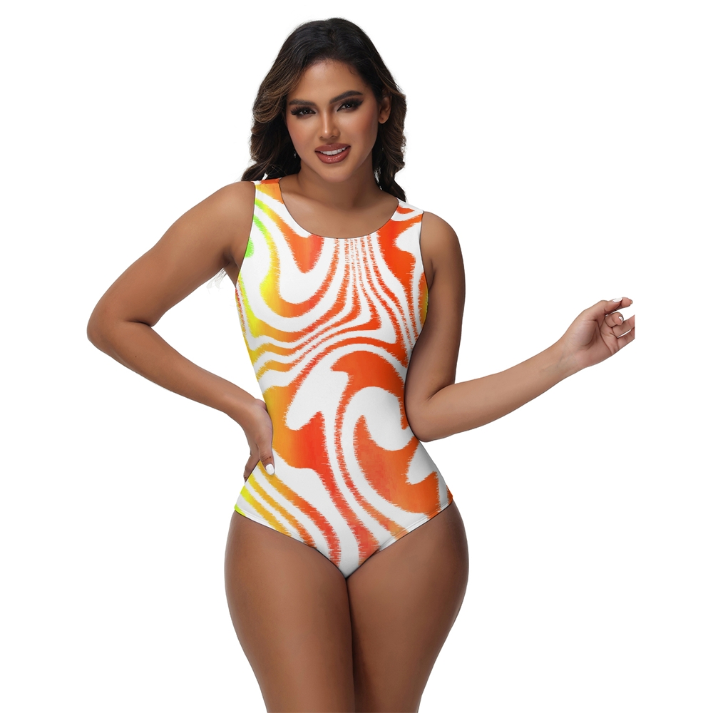 Women's Psychedelic Print One Piece Swimsuit Retro Colorful High Neck Monokini