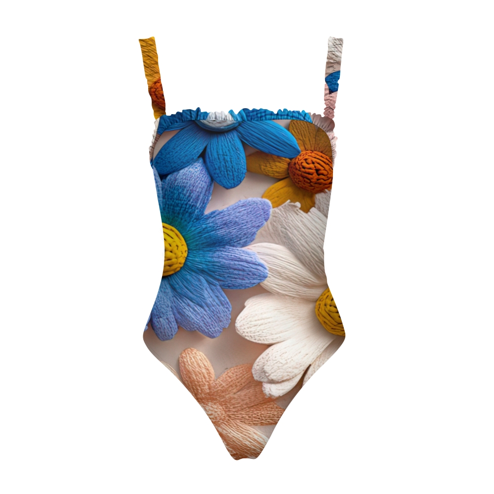 Women’s Artistic Floral One Piece Swimsuit with Realistic Bloom Print