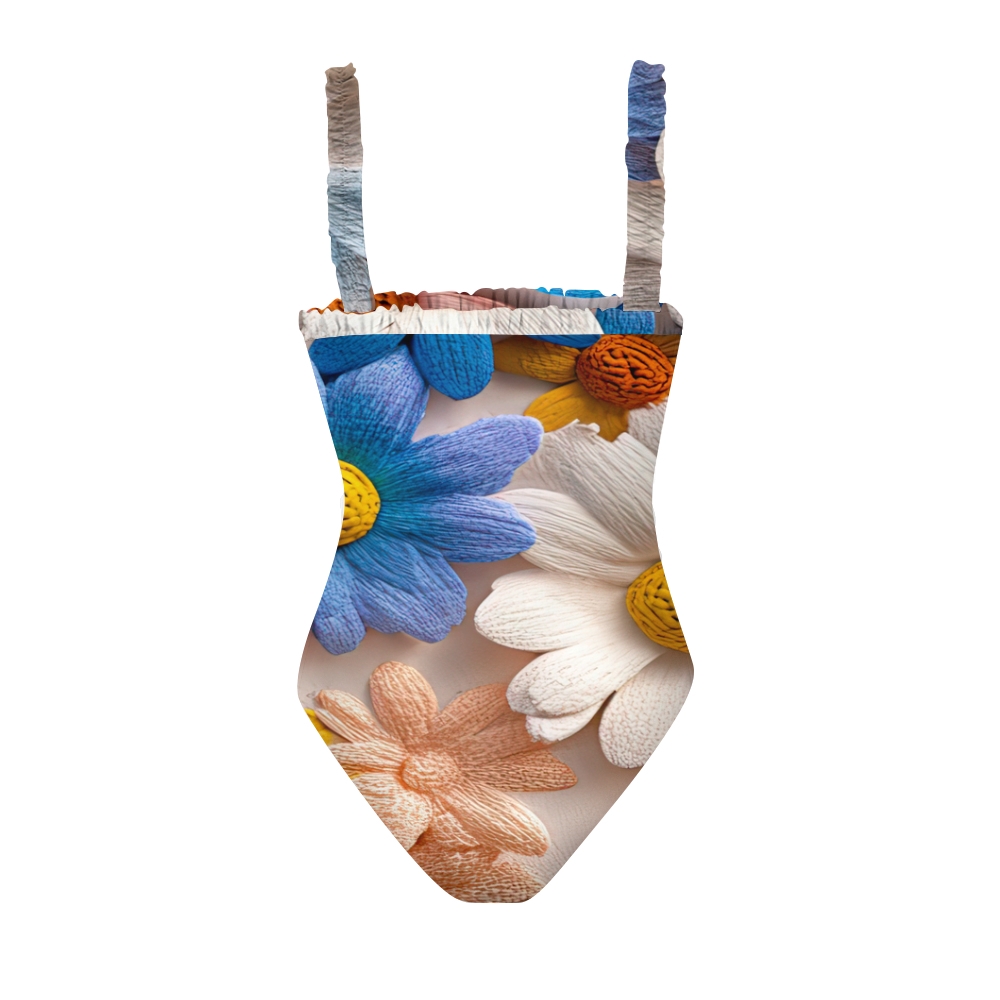 Women’s Artistic Floral One Piece Swimsuit with Realistic Bloom Print