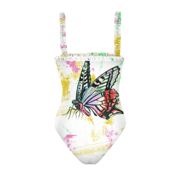Artistic Butterfly Print Swimwear with Splash Ink Background and Feminine Details