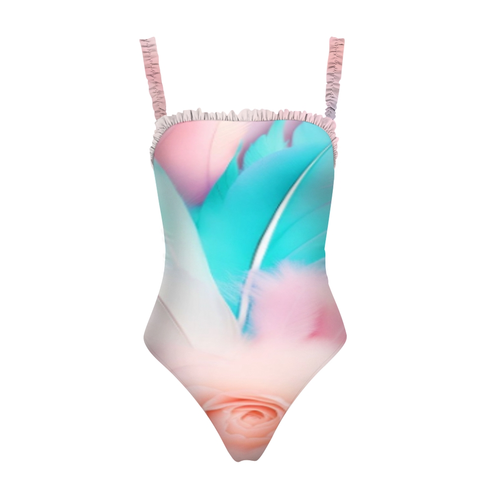 Elegant One Piece Swimwear with Soft Color Palette and Artistic Floral Motif