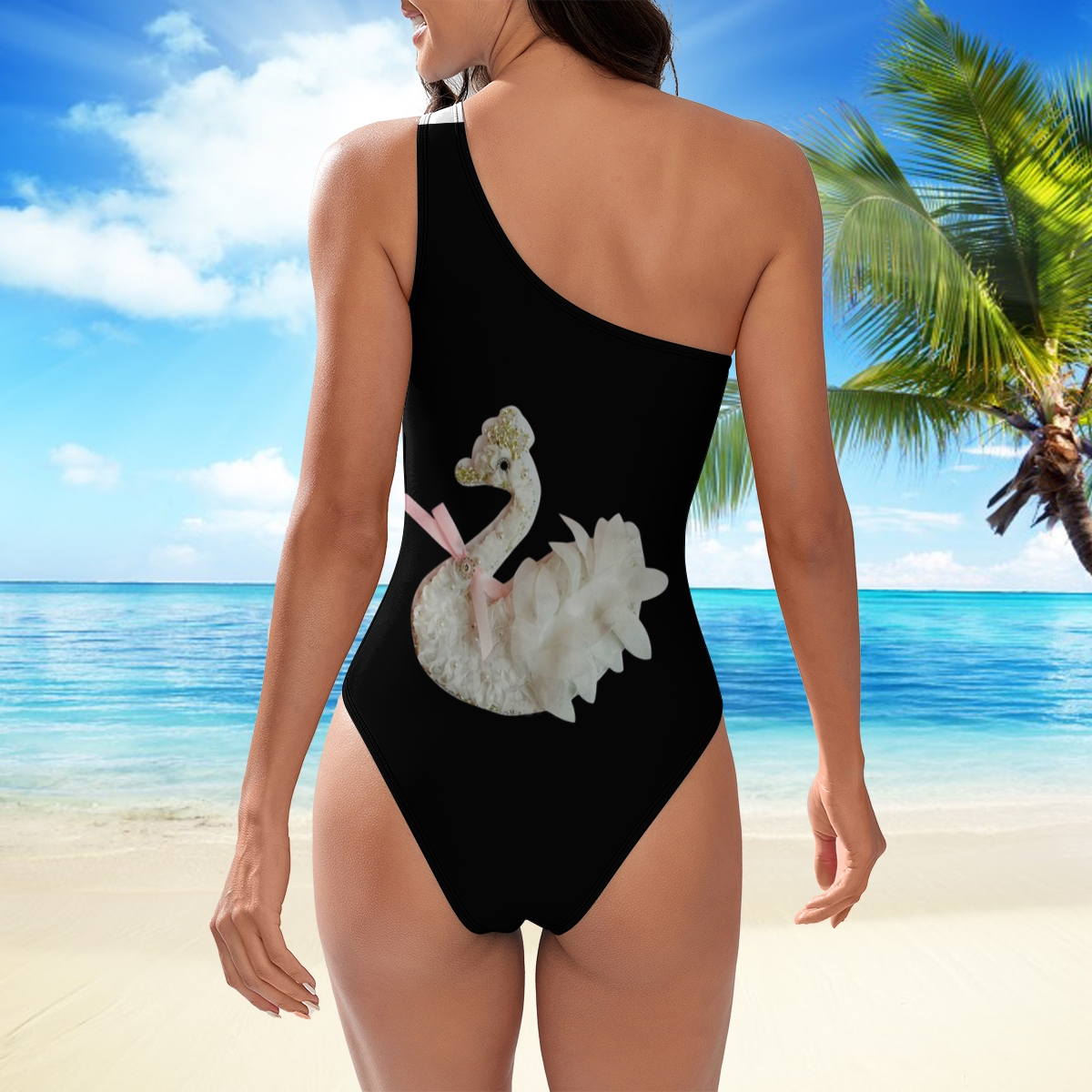 Women’s One Shoulder Swimsuit with Sugar Skull and Floral Day of the Dead Print