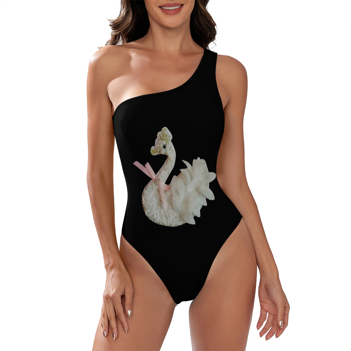 Women’s One Shoulder Swimsuit with Sugar Skull and Floral Day of the Dead Print