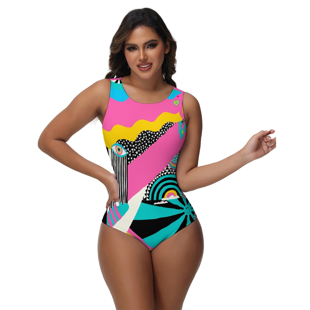 Women's Abstract Art One Piece Swimsuit Colorful Graphic Print Monokini