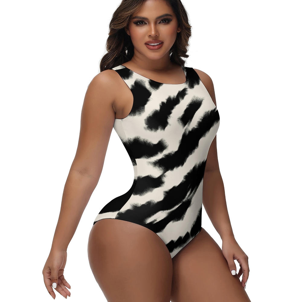 Elegant One Piece Swimwear with Abstract Monochrome Pattern and Sleek Fit
