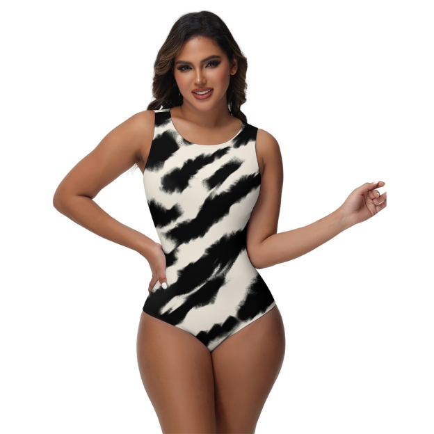 Elegant One Piece Swimwear with Abstract Monochrome Pattern and Sleek Fit