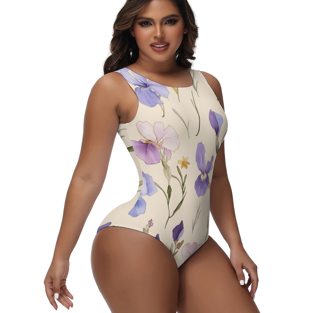 Women's Floral Print High Neck One Piece Swimsuit Elegant Beachwear