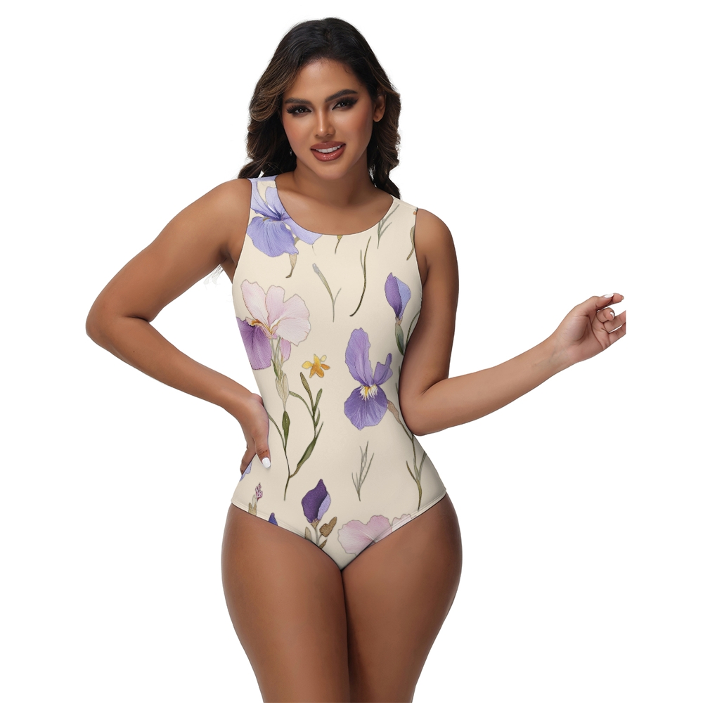 Women's Floral Print High Neck One Piece Swimsuit Elegant Beachwear
