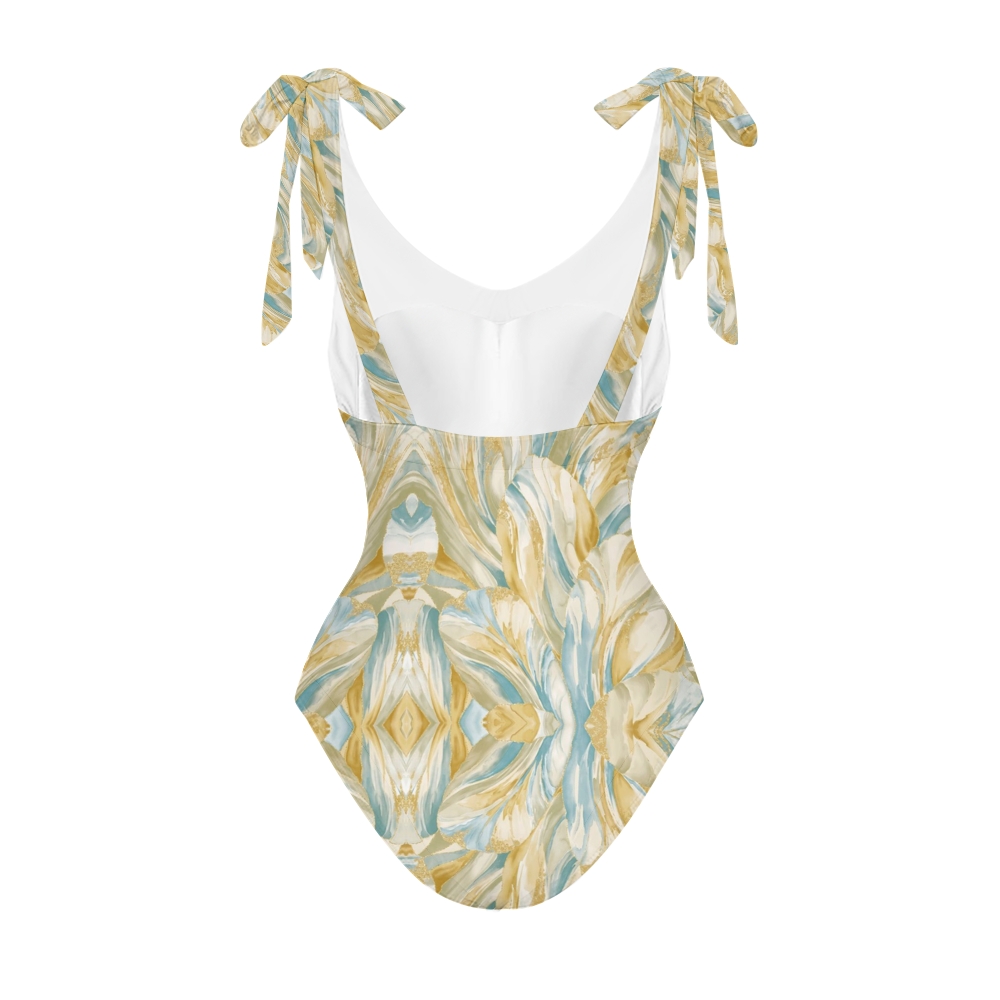 Elegant Two-Piece Beachwear Set with Deep V Swimsuit and Matching Sarong Skirt