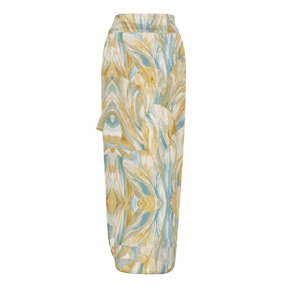 Elegant Two-Piece Beachwear Set with Deep V Swimsuit and Matching Sarong Skirt