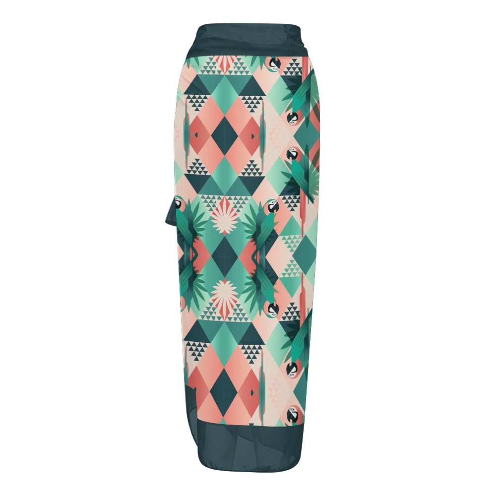 Women’s Tropical Print Swimsuit & Wrap Skirt Set with Parrot and Leaf Motif