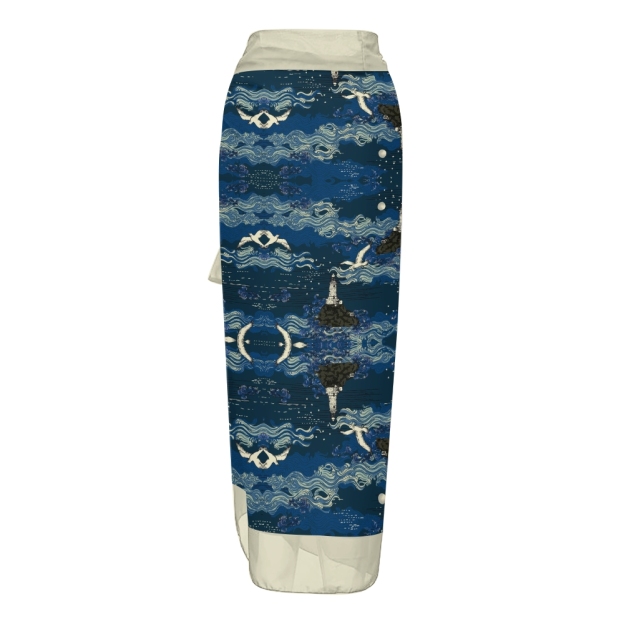 Women’s Nautical Swimsuit & Wrap Skirt Set with Lighthouse and Seagull Print