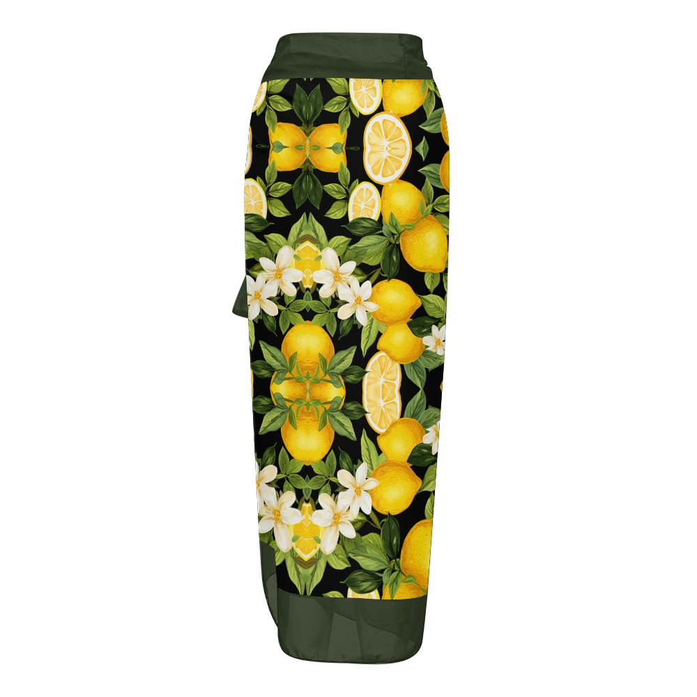 Tropical Fruit-Themed Swimwear Set with Yellow Lemons and Green Leaf Motif