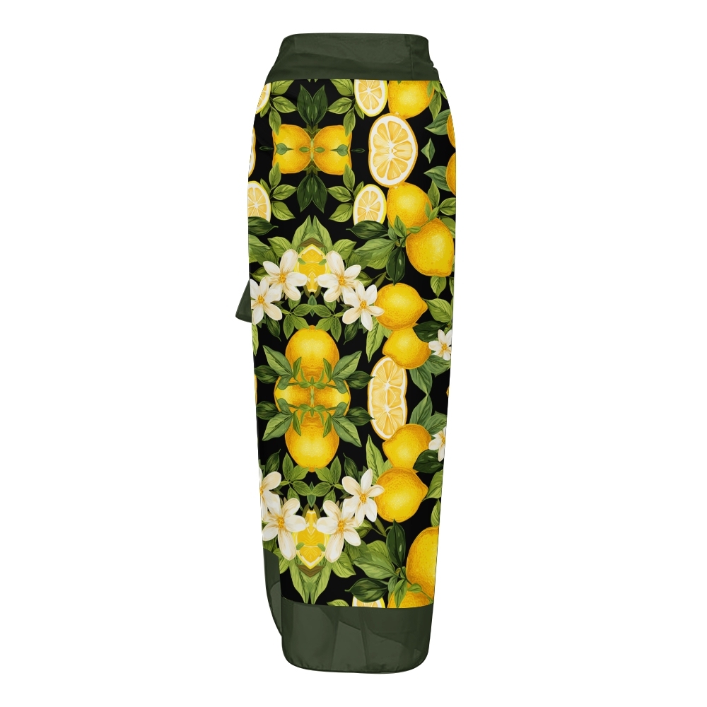 Tropical Fruit-Themed Swimwear Set with Yellow Lemons and Green Leaf Motif