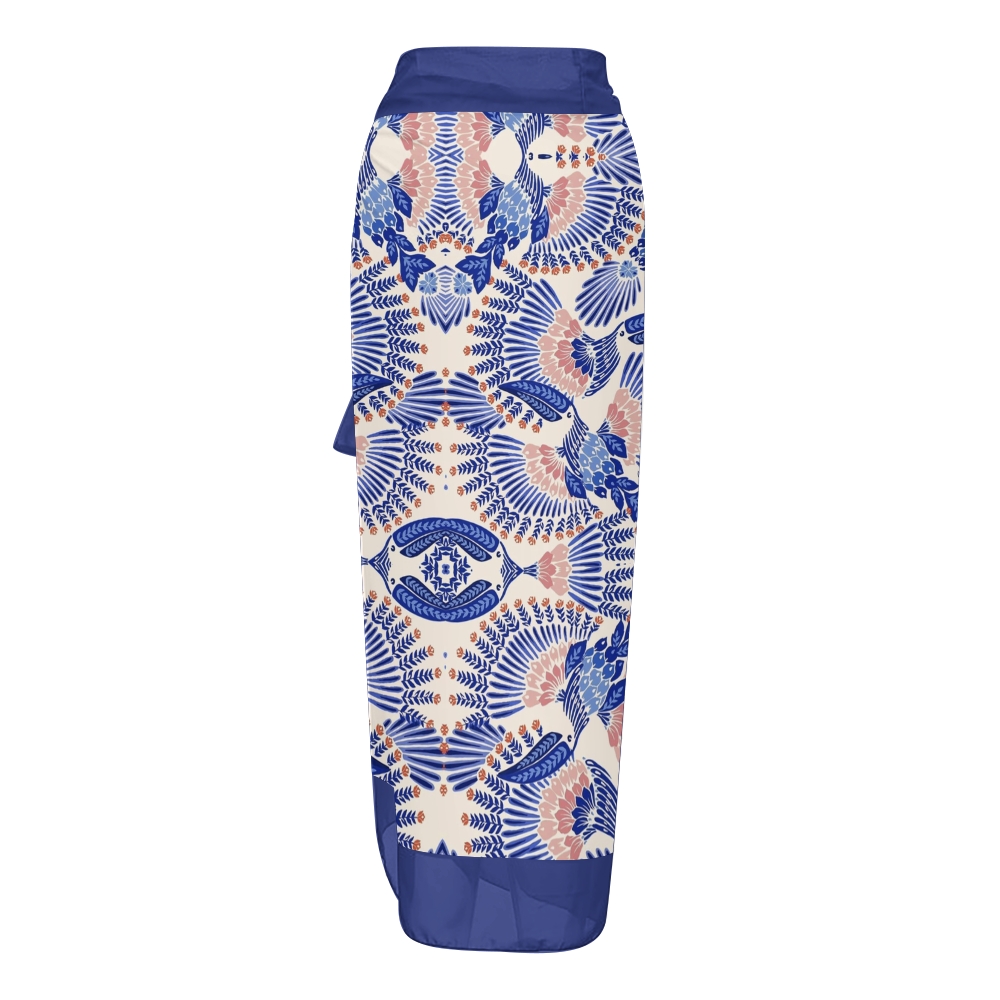 Women’s Blue Floral Swimsuit & Wrap Skirt Set with Keyhole Cutout and Bow Straps