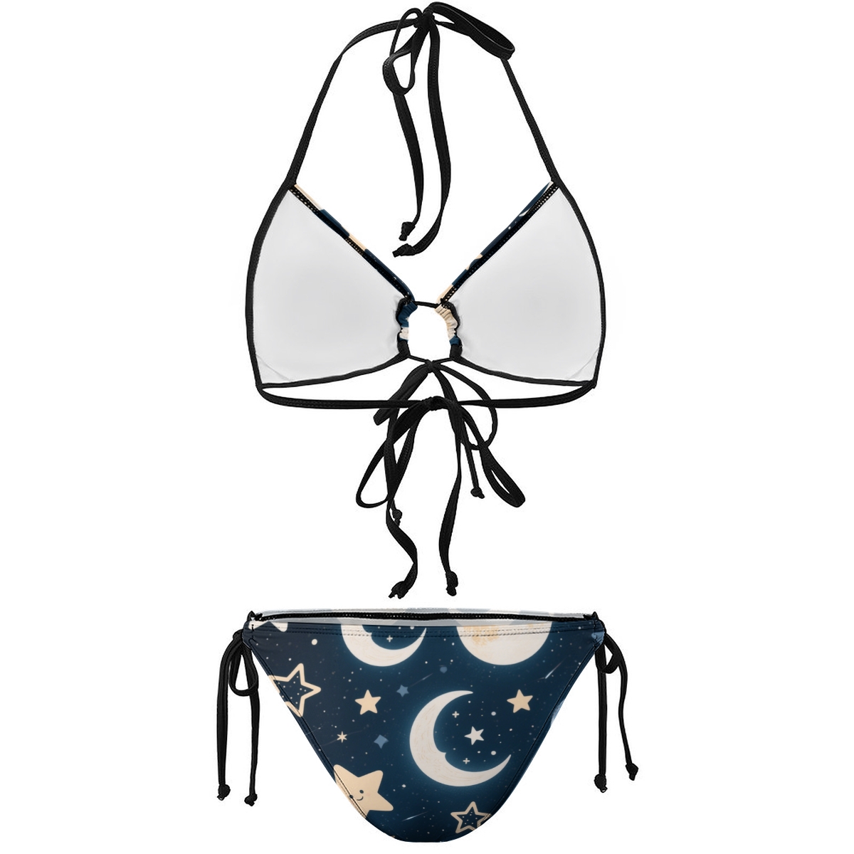 Women’s Celestial Bikini Set with Moon Phase Print and Halter Tie Top