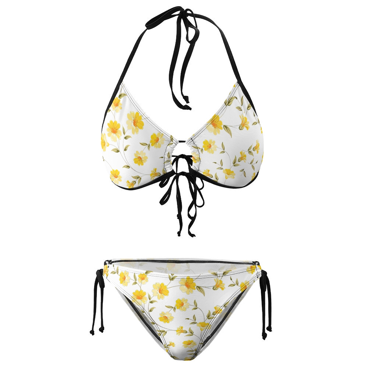 Two-Piece Swimsuit with Floral Print, Bow Detail and Side Tie Bottoms