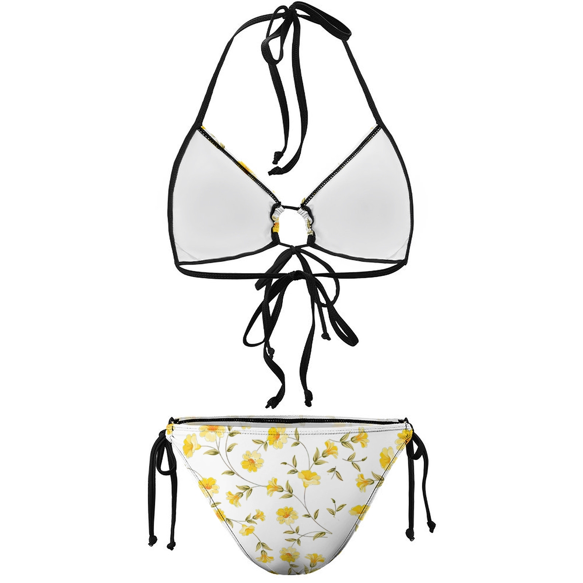 Two-Piece Swimsuit with Floral Print, Bow Detail and Side Tie Bottoms