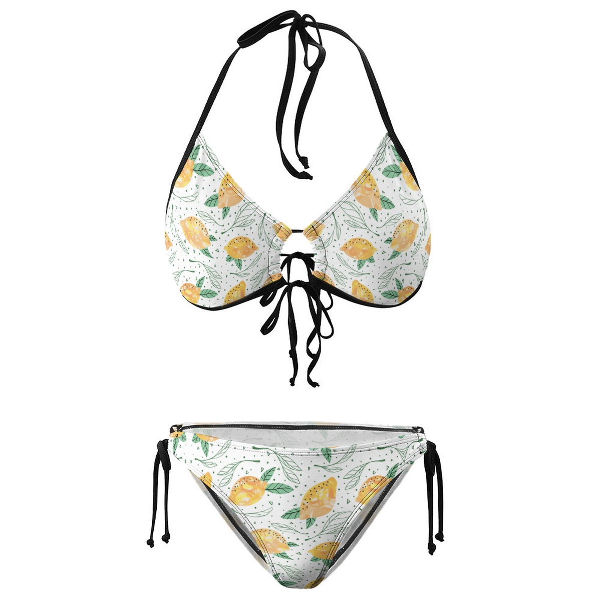 Two-Piece Swimsuit with Citrus Print, Bow Detail and Adjustable Closures
