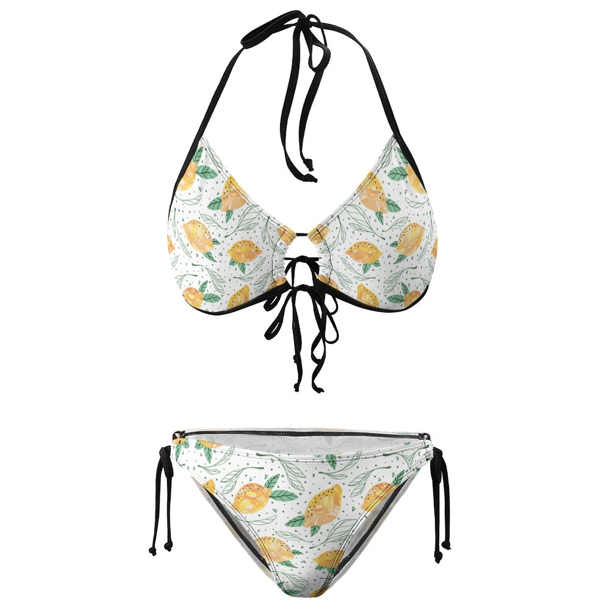 Two-Piece Swimsuit with Citrus Print, Bow Detail and Adjustable Closures